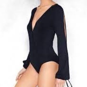 NASTY GAL GET YOUR SLIT TOGETHER BLACK BODY SUIT SIZE 8